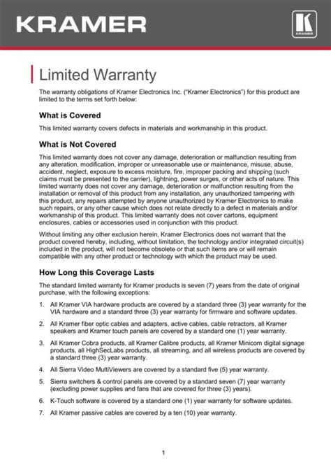 STANDARD PRODUCT WARRANTY STATEMENT