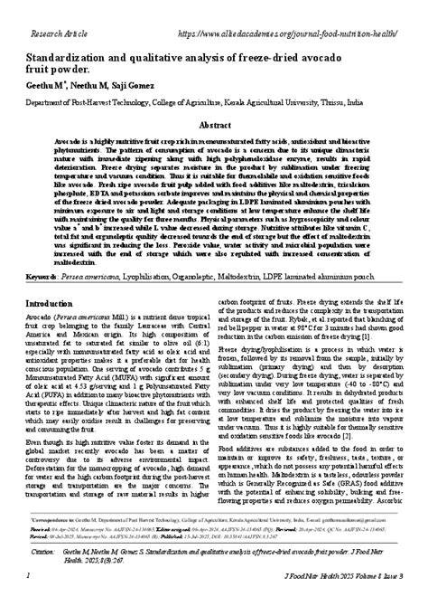 Standardization and qualitative analysis of freeze-dried avocado fruit ... - raincitystudios.com