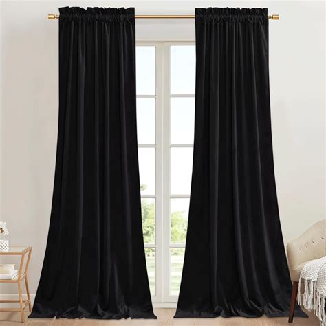 StangH Black Blackout Velvet Curtains 90 inches Long, Back Tab Heavy ... - balustradellc