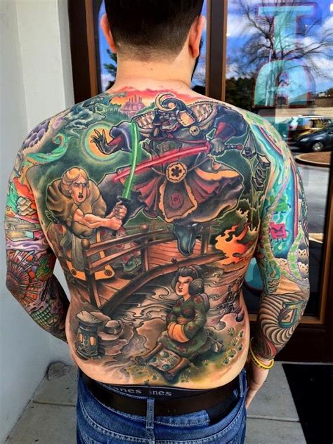 STAR WARS Back Tattoo Depicts Characters in Feudal Japanese Style