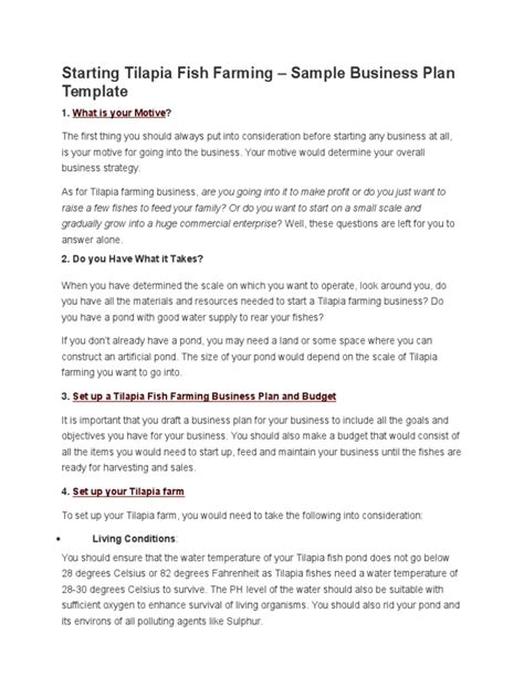 Starting Tilapia Fish Farming Business Plan (PDF) - balustradellc