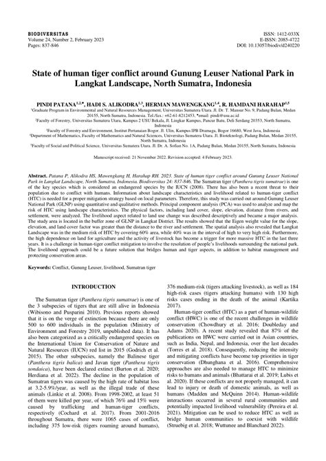 State of human tiger conflict around Gunung Leuser National Park in ... - wintechmobiles.com