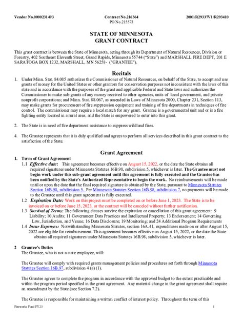 STATE OF MINNESOTA GRANT CONTRACT