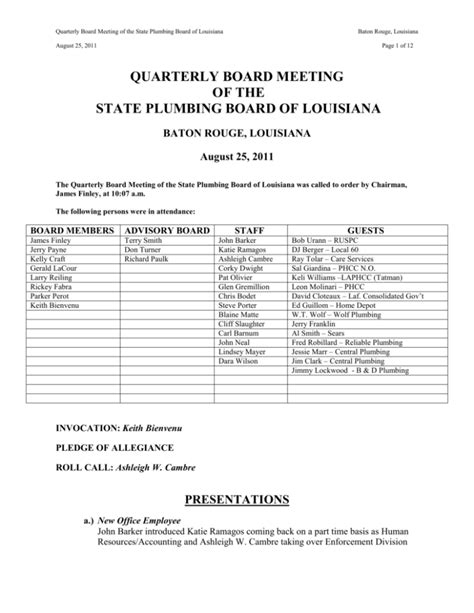 STATE PLUMBING BOARD OF LOUISIANA DEPARTMENT OF …