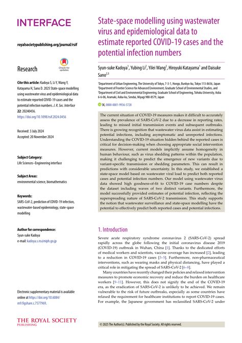 State-space modelling using wastewater virus and epidemiological data ... - coolestguyplanet.net