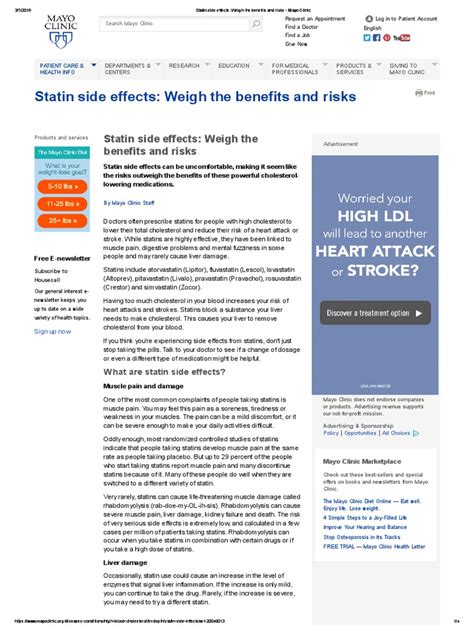 Statin side effects: Weigh the benefits and risks - Mayo Clinic - balustradellc