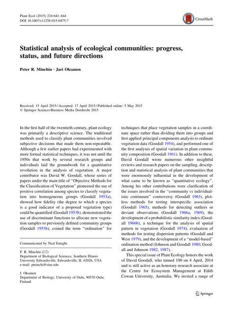 Statistical analysis of ecological communities: progress ... - Springer - raincitystudios.com