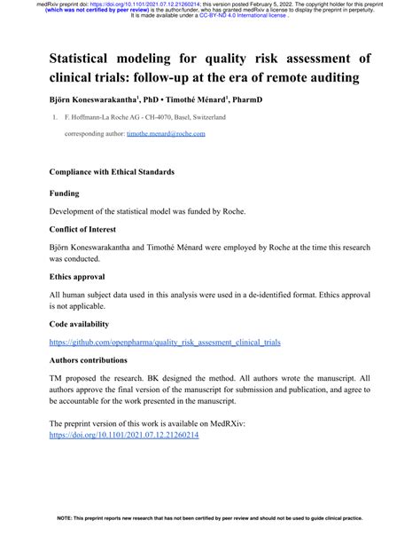 Statistical Modeling for Quality Risk Assessment of Clinical Trials ... - wintechmobiles.com