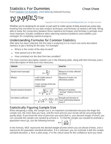 Statistics For Dummies Cheat Sheet - wintechmobiles.com