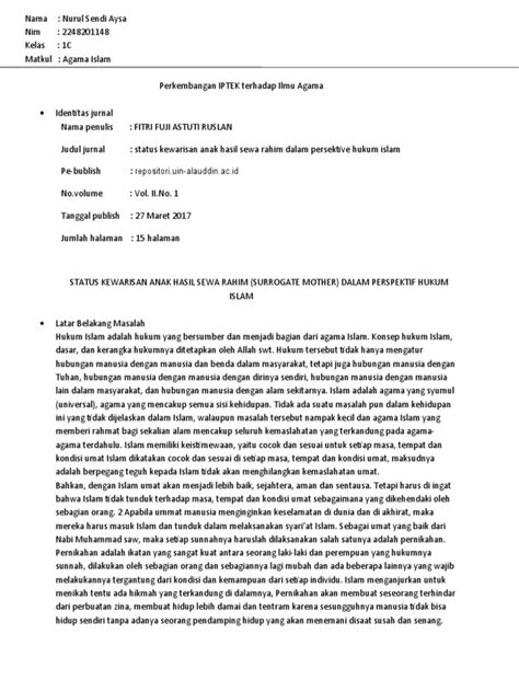 STATUS KEWARISAN ANAK HASIL SEWA RAHIM - UIN Alauddin - balustradellc