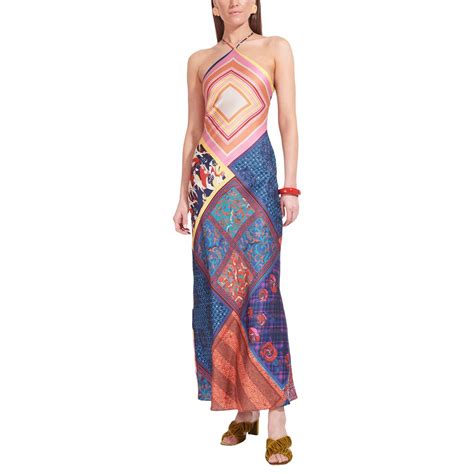 STAUD CUBISM DRESS PATCHWORK FOULARD