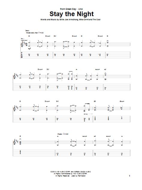 STAY THE NIGHT Tab - Green Day E-Chords