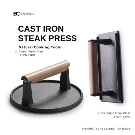 Steak Press - with Wood Handle Iron Cookware - Metal Bacon Burger Grill ... - balustradellc