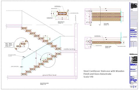 Steel Cantilever Staircase with Wooden Finish CAD Detail - balustradellc