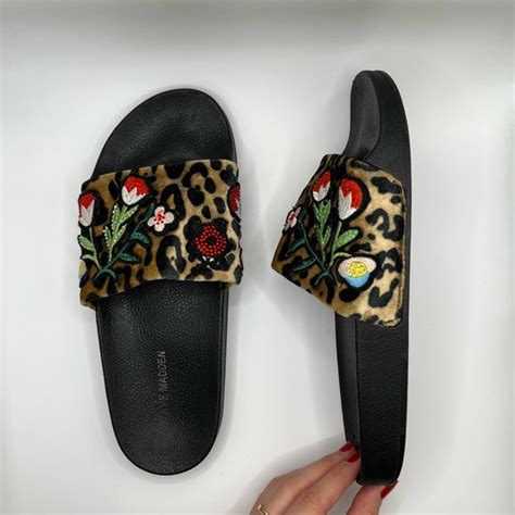 Steve Madden Black Floral Embellished Slides NWOT - balustradellc