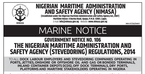 Stevedoring Regulations 2014 | NIMASA - balustradellc