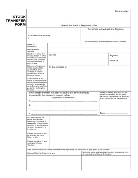 STOCK Company No. TRANSFER FORM - Rapid Formations