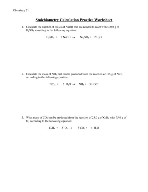 Stoichiometry Calculation Practice Worksheet - Profpaz - wintechmobiles.com