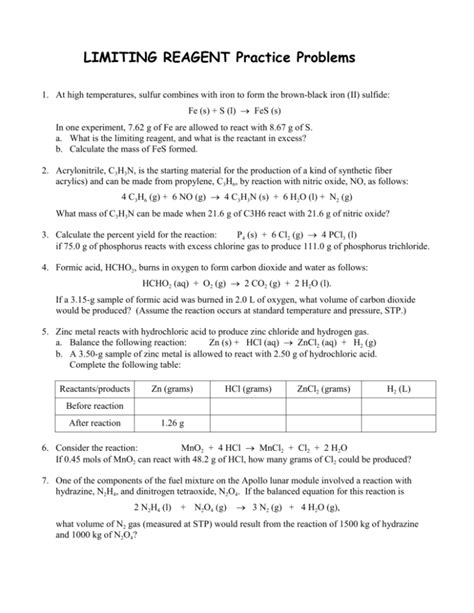 Stoichiometry Limiting Reagent Problems #1 - 10 - ChemTeam - wintechmobiles.com