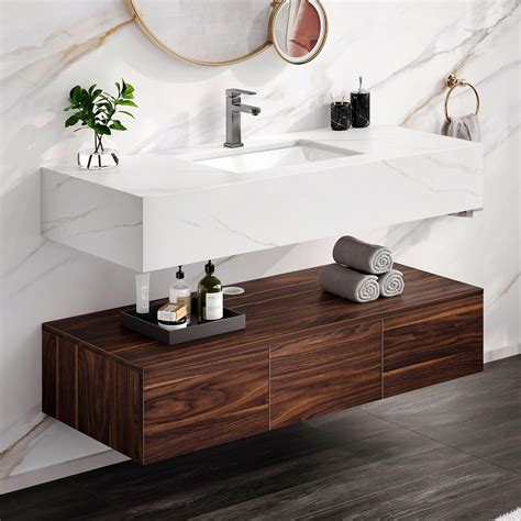 Stone Top Bathroom Floating Vanity With Sink | Wayfair - balustradellc