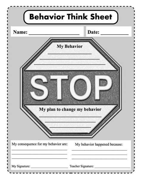 STOP think and choose behavior, consequence, plan to change from 