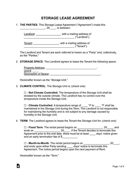 STORAGE SPACE RENTAL AGREEMENT in Word and Pdf formats