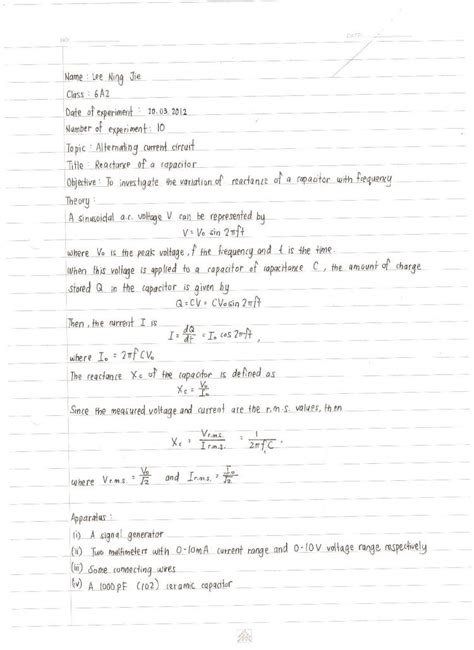 STPM Physics Experiment 10 Reactance of A Capacitor (Second …