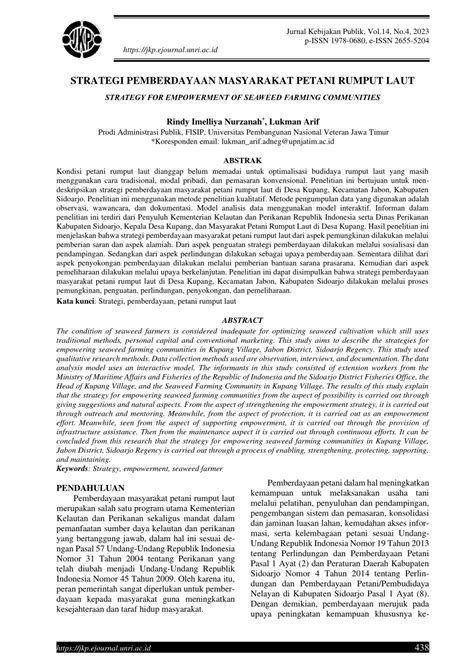 STRATEGI PEMBERDAYAAN MASYARAKAT PETANI RUMPUT LAUT - balustradellc