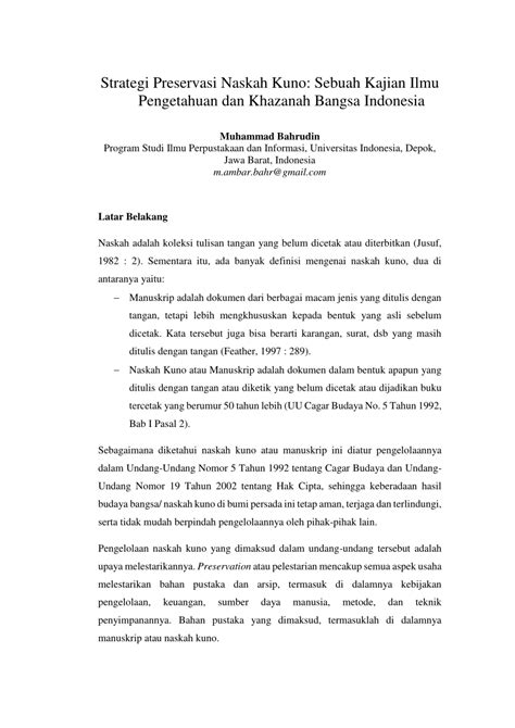 Strategi Preservasi Naskah Kuno: Sebuah Kajian Ilmu - balustradellc