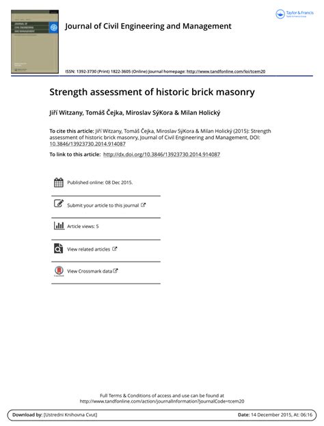 STRENGTH ASSESSMENT OF HISTORIC BRICK MASONRY - cvut.cz