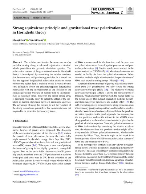 Strong Equivalence Principle and Gravitational Wave Polarizations in ... - wintechmobiles.com