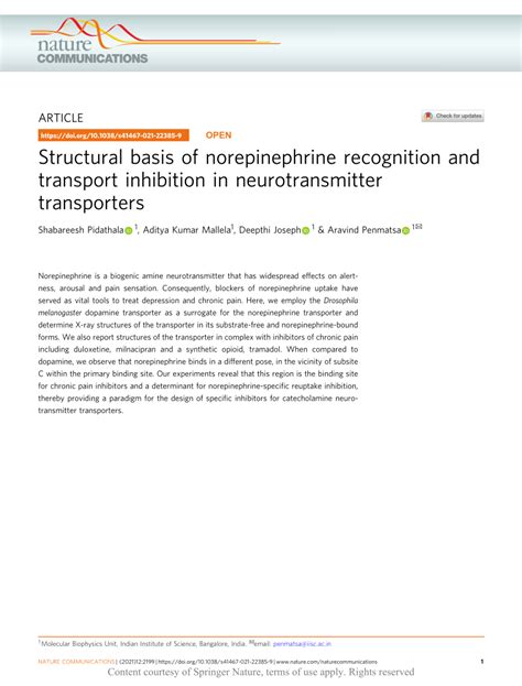 Structural basis of norepinephrine recognition and transport ... - Nature - muktibox.com