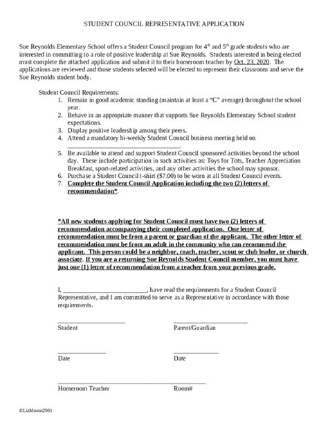 STUDENT COUNCIL REPRESENTATIVE APPLICATION Doc Template pdfFiller