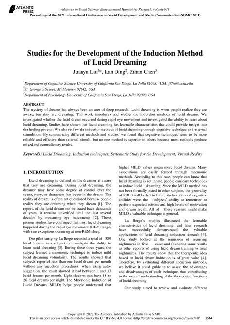 Studies for the Development of the Induction Method of Lucid Dreaming - balustradellc