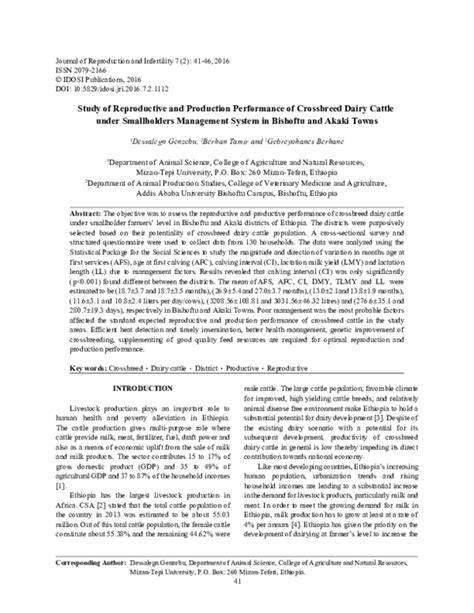 Study of Reproductive and Production Performance of Cross Breed Dairy ... - raincitystudios.com