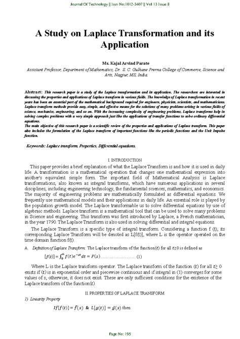Study on Laplace Transformation and its application in Science and ... - wintechmobiles.com