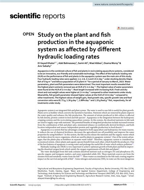 Study on the plant and fish production in the aquaponic system as ... - raincitystudios.com
