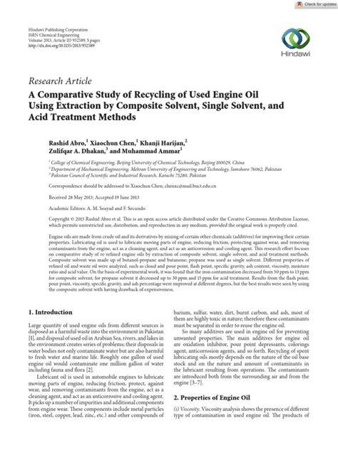 Study On The Recycling Methods Of Used Engine Oil - raincitystudios.com