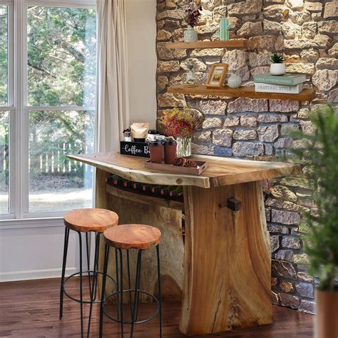 Suar Single Slab Live Edge Breakfast Bar (Freestanding) - balustradellc