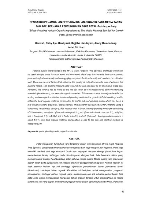 SUB SOIL TERHADAP PERTUMBUHAN BIBIT PETAI (Parkia speciosa) - balustradellc