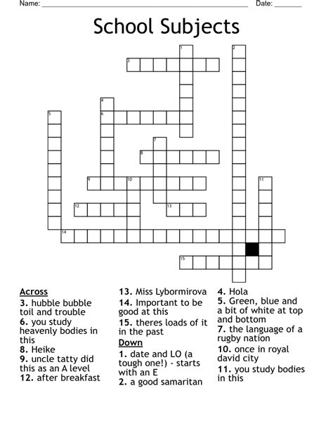 SUBJECTS CROSSWORD WordMint