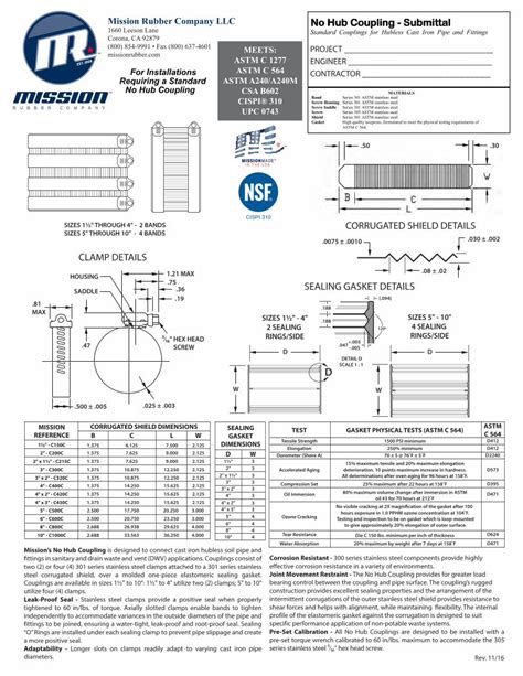 SUBMITTAL:No Hub Couplings