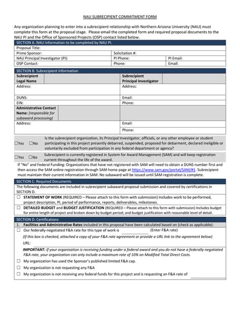 SUBRECIPIENT COMMITMENT FORM