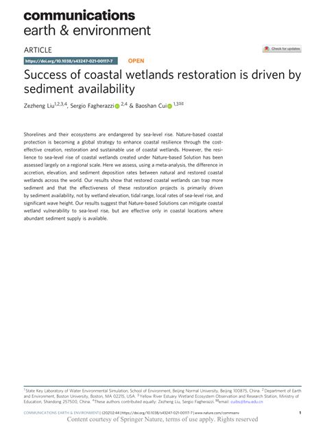 Success of coastal wetlands restoration is driven by sediment ... - muktibox.com
