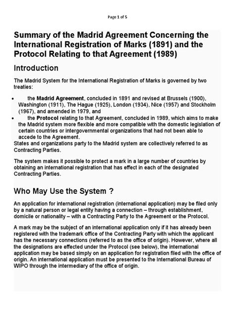 Summary of the Madrid Agreement Concerning the International - balustradellc