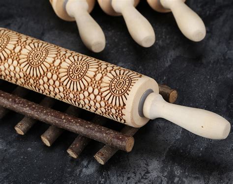 SUNFLOWER Embossed Rolling Pin Christmas Patterned Rolling Etsy