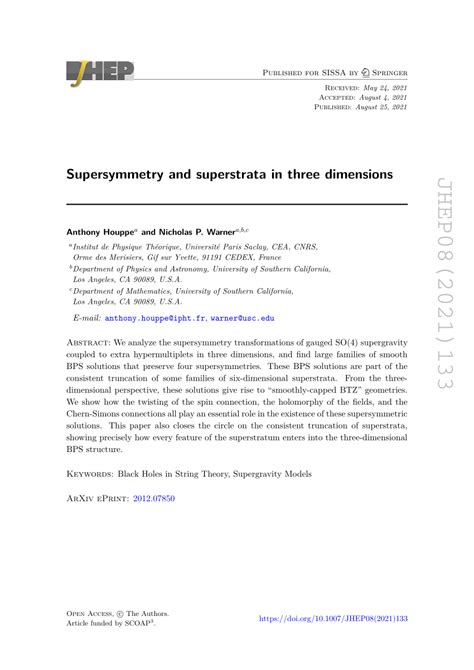 Supersymmetry and superstrata in three dimensions | Journal of High ... - wintechmobiles.com