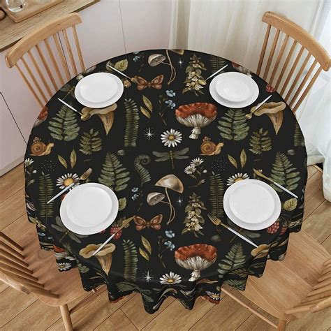 SUPLUCHOM Round Tablecloth Vintage Magic Mushroom Leaf …