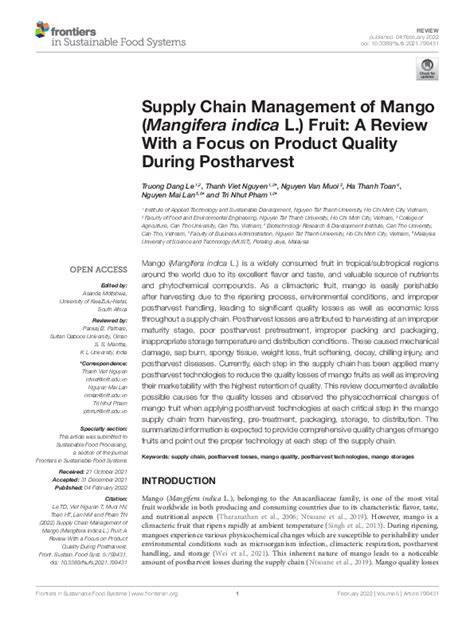 Supply Chain Management of Mango (Mangifera indica L ... - Frontiers - raincitystudios.com