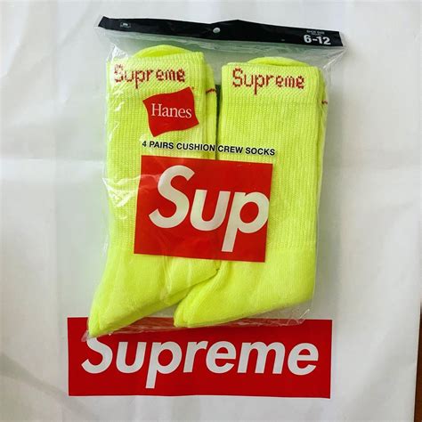 SUPREME x Hanes Crew Socks Logo Fluorescent Yellow BRAND …